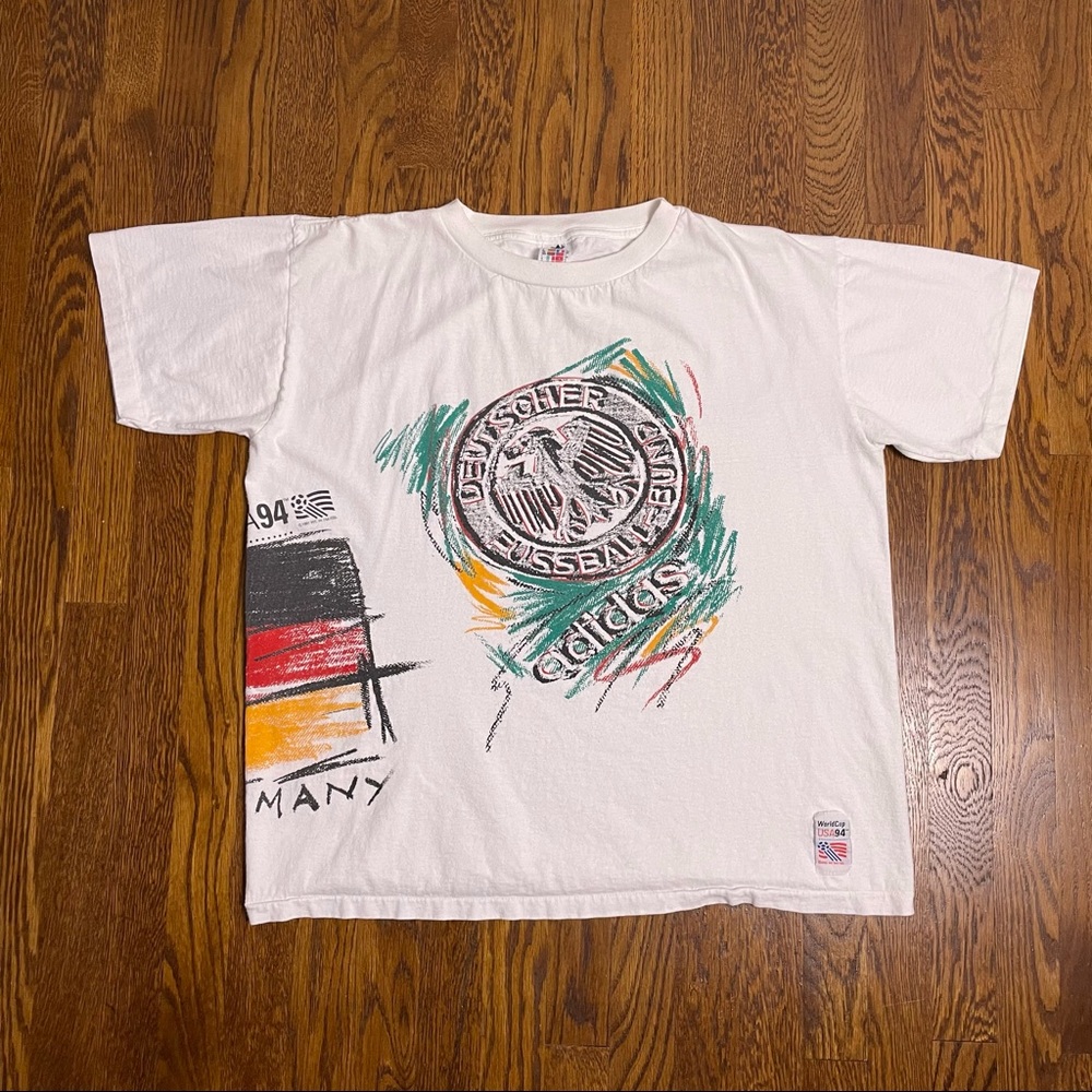 Adidas Germany Wrap Around 1994 USA World Cup Graphic Vtg Tee Shirt